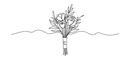 minimalist flower bouquet drawn in one continuous line style