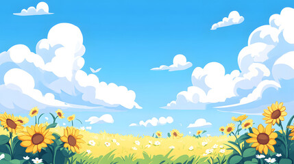 Summer sunflower sea illustration, Beginning of Summer outdoor scenery concept illustration