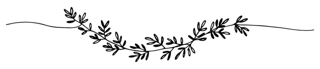 curved leafy garland in elegant botanical line art style © Wieslaw
