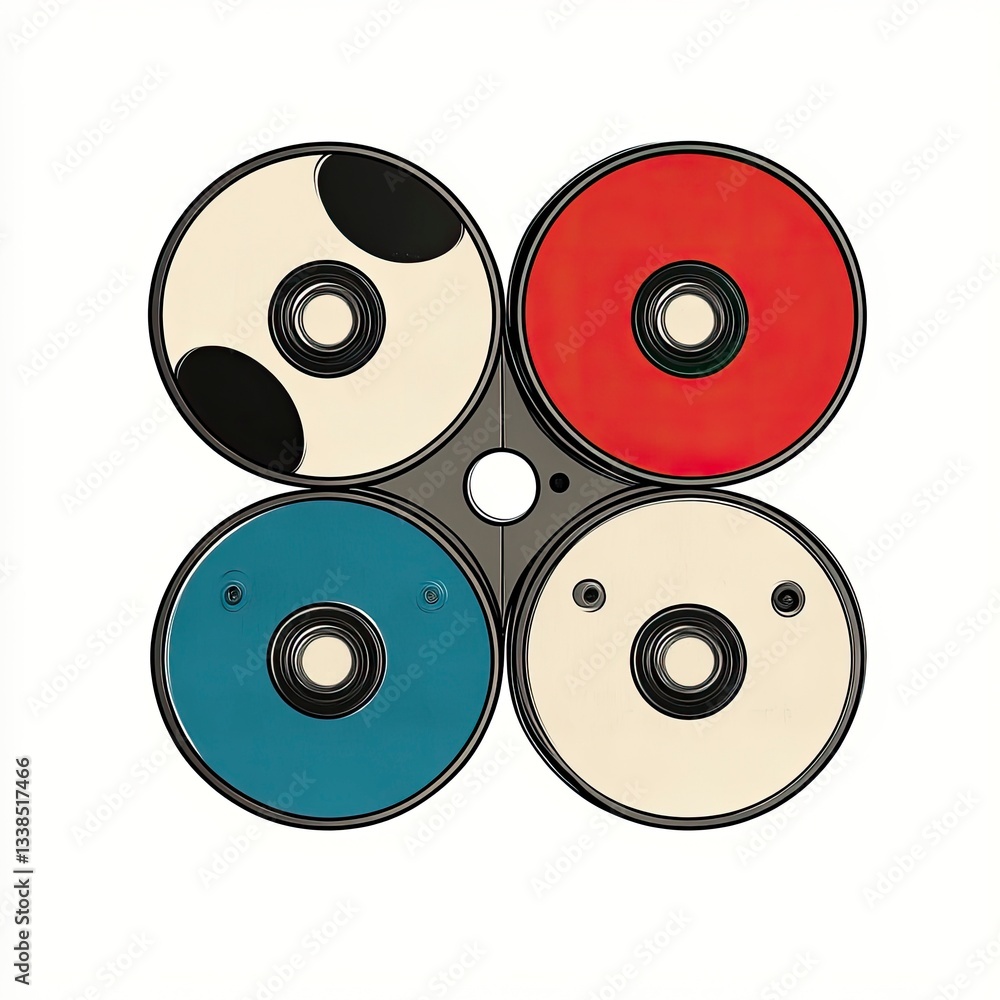 Aufkleber four colorful circular discs arranged in a square pattern on a gray background. each disc has a cent