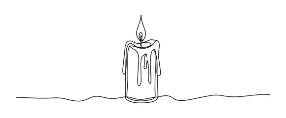 romantic candle with flame drawn in elegant single line minimal style