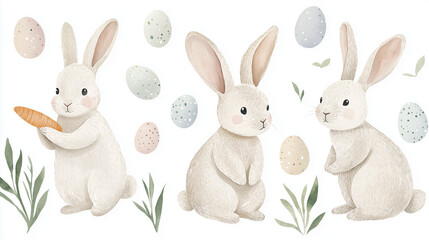 Fototapeta premium Charming watercolor illustration of playful bunnies for Easter