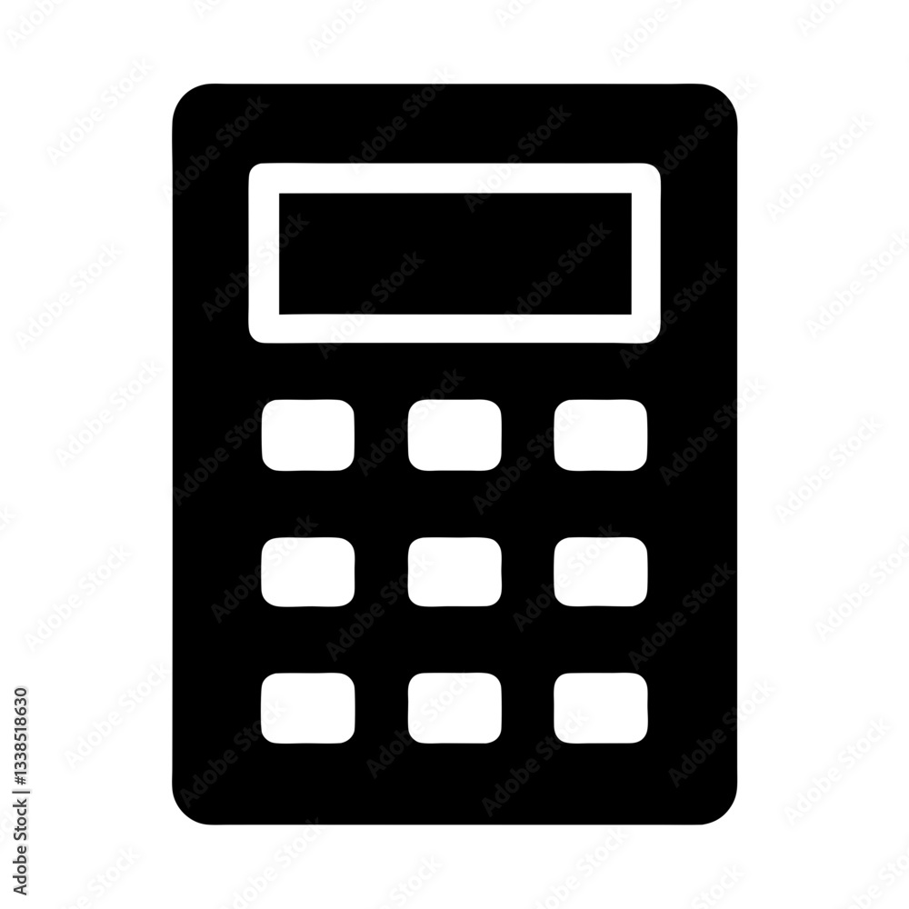 Poster simple calculator icon with grid buttons and blank display – flat silhouette icon for apps and websi