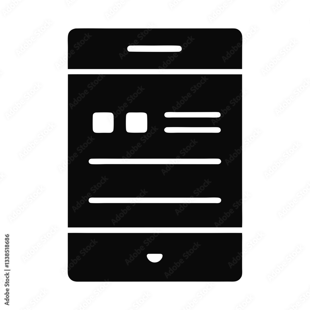 Poster smartphone with interface showing icons and text for digital technology – flat silhouette icon for a