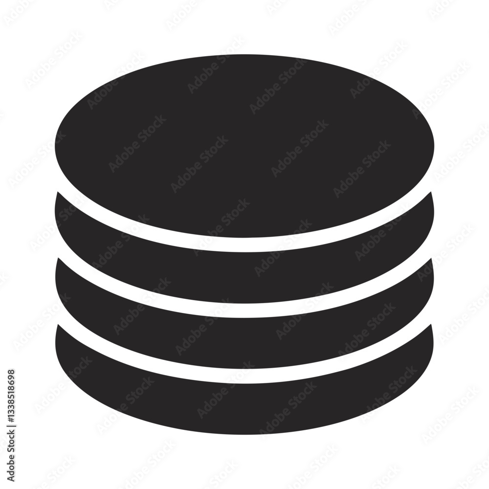 Poster stack of four coins symbolizing wealth and data storage – flat silhouette icon for apps and websites