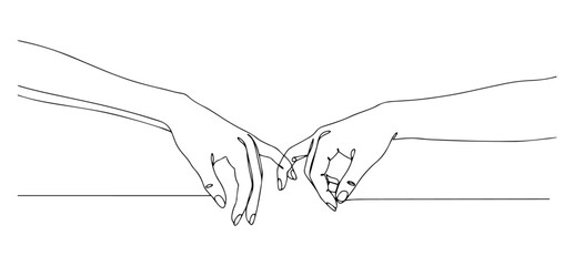 hands gently touching fingers drawn in expressive one line minimalist style