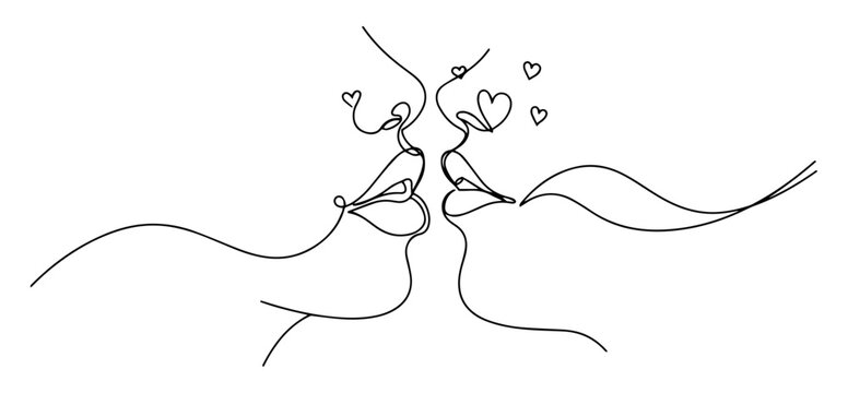 kissing faces black line art with hearts clip art preview