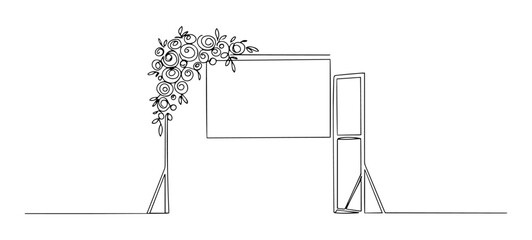minimalist floral wedding sign frame drawn in stylish continuous line art