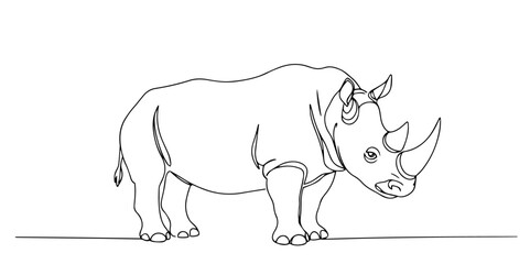 african rhinoceros with large horn drawn in bold continuous line art