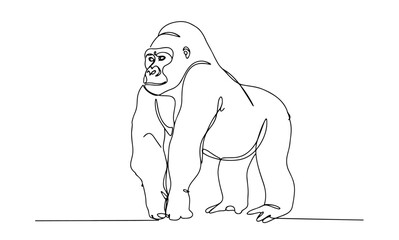 gorilla standing on all fours drawn in strong minimalist line art