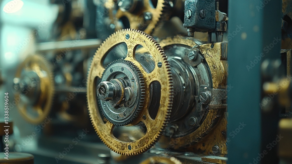 Aufkleber a detailed view of multiple interlocking clockwork gears in gold and silver