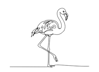 flamingo standing on one leg drawn in delicate continuous line style © Wieslaw