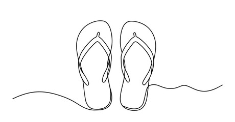 Obraz premium beach flip flops or sandals drawn in simple one line vector style