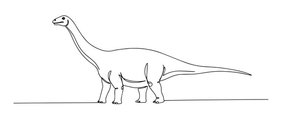 long neck dinosaur walking in profile minimalist line art drawing