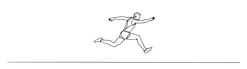 runner in full sprint motion captured in minimal one line drawing for athletics and sports design