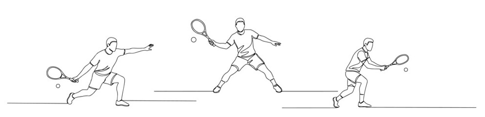 tennis player swinging racket in action pose drawn in minimalist line art © Wieslaw
