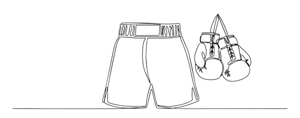 boxing gloves and shorts as sportswear set drawn in one line style