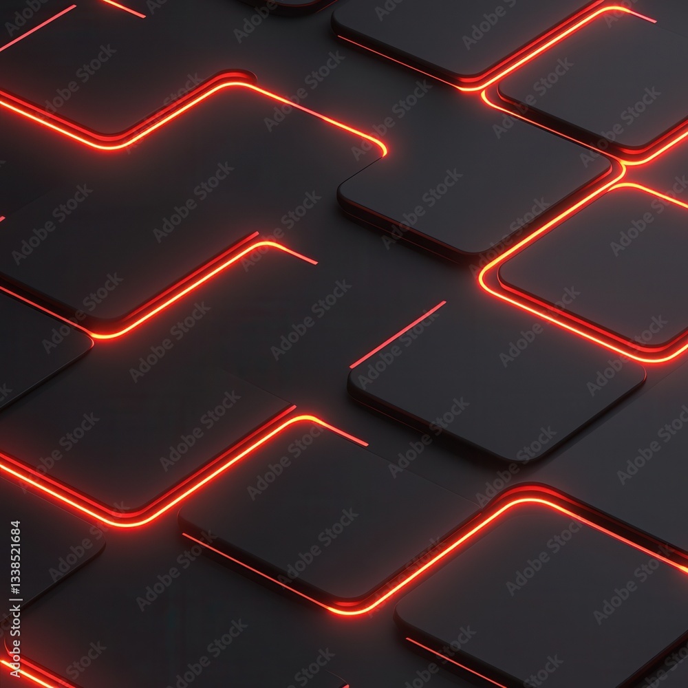 Poster future electronic circuit concept, futuristic abstract pattern with glowing red lines on a dark back