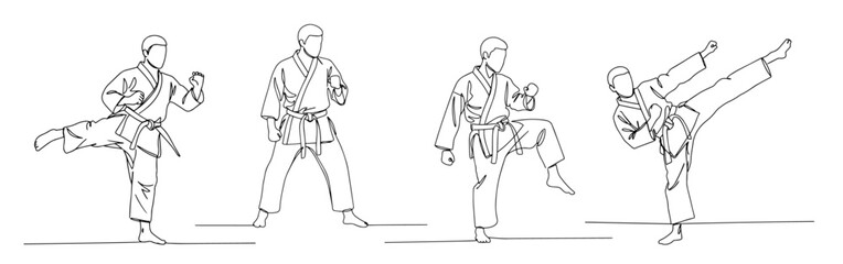 karate fighter in action pose wearing gi drawn in dynamic line style