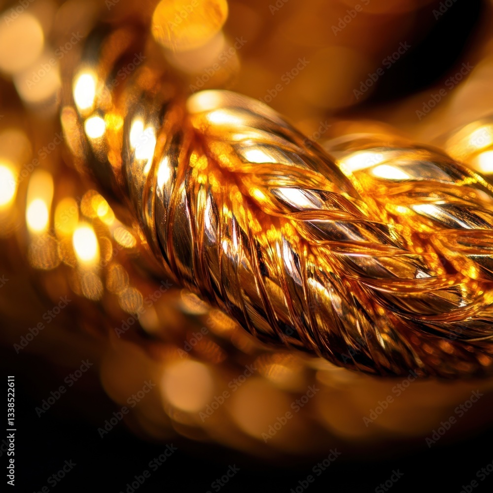 Poster gleaming golden rope in macro detail against a dark backdrop evoking luxury wealth and opulence with