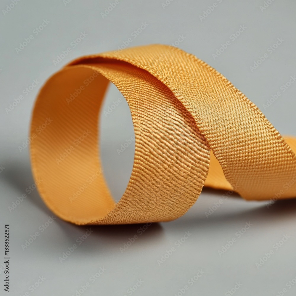 Poster close up of woven golden ribbon on gray background capturing texture detail and elegant curve for cr