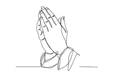 hands folded in prayer gesture in minimalist continuous line art