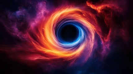 Fototapeta premium Vivid Cosmic Swirl of Colorful Nebula with Central Black Hole in Deep Space Exploration Artwork
