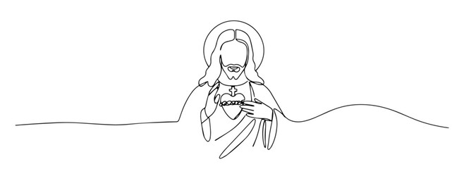 Jesus holding chalice and host monoline hand-drawn sketch vector lineart