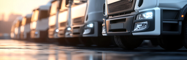 Row of Modern Cars Parked in Dealership Lot at Sunset