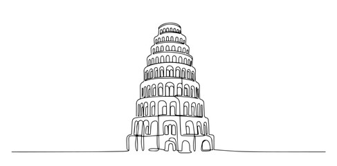 biblical tower of babel outline one line vector shape