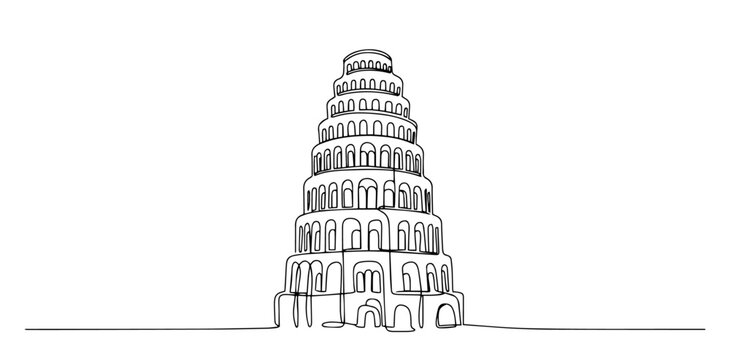 biblical tower of babel outline one line vector shape