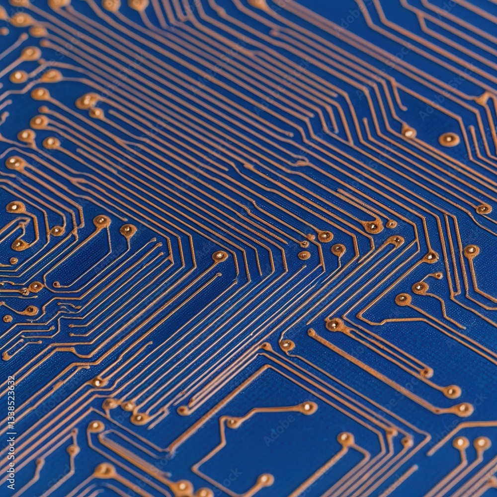 Poster future electronic circuit concept, close-up of a printed circuit board with intricate lines and conn