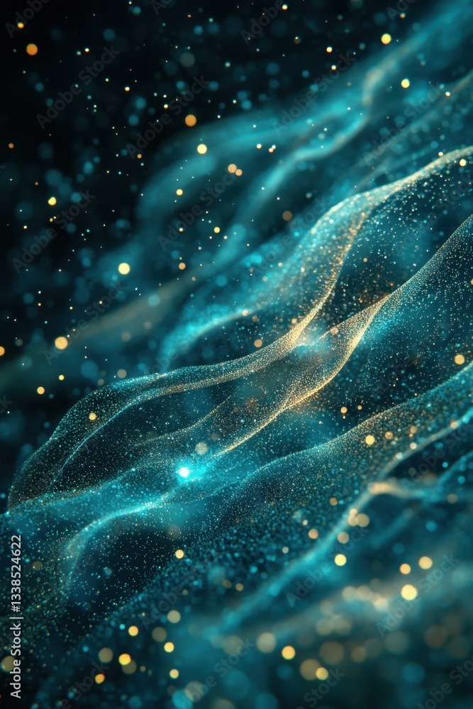 Aufkleber elegant teal and gold abstract background with sparkling particles for digital art and design projec