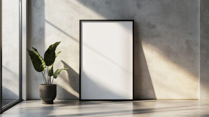 Photo frame interior Mock-up template in modern minimalist aesthetic. Organic template for product showcase with copy space. Bohemian stationery for local business with place for text.