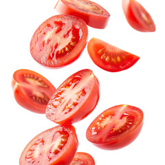 Flying Tomato Slices isolated on transparent background