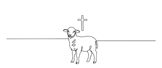 lamb of god with cross outline one line vector shape