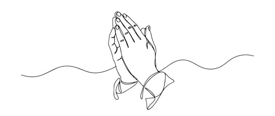 praying hands outline one line vector shape