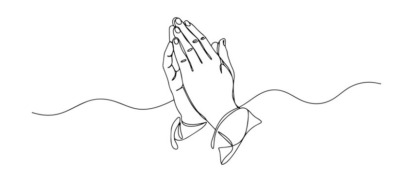praying hands outline one line vector shape