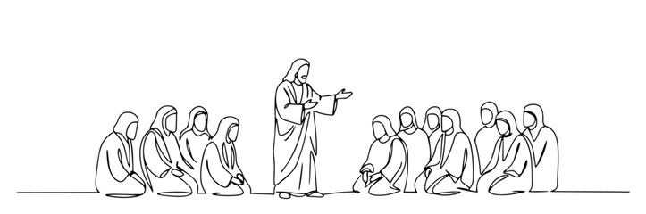 biblical prophet teaching disciples outline one line vector shape