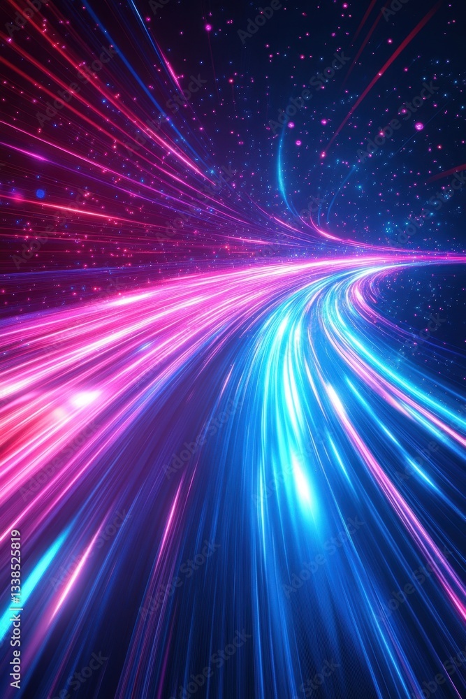 Poster dynamic neon light trails in a futuristic space tunnel with a high speed perspective and vibrant col