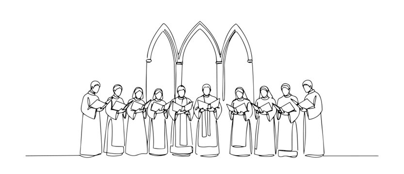 choir singing in church, line art clip art preview