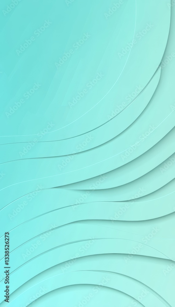 Poster delicate mint green 3d wave pattern - minimalist abstract background for design, text placement