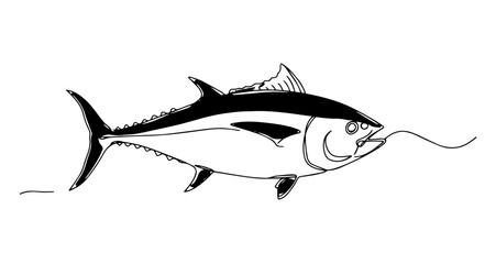 tuna fish swimming ocean marine vector monoline one line line art
