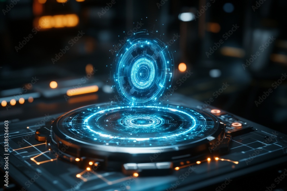 Aufkleber Holographic display technology showcases intricate digital interface in a futuristic setting
