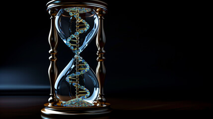 This hourglass with DNA strands, symbolizing time and genetic modification.