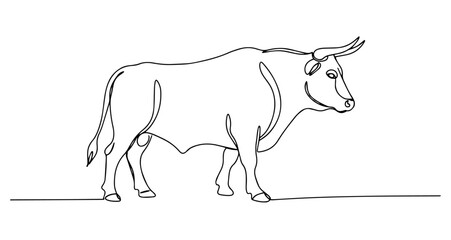 bull strong farm animal horns vector monoline one line line art