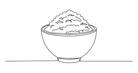 bowl of rice asian food meal vector monoline one line line art