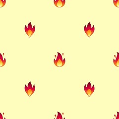 Minimalistic seamless pattern with flames on a yellow background. Ideal for fabric, packaging, wallpaper and application on dishes.