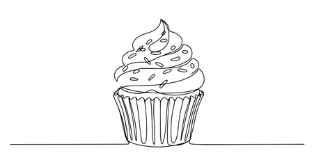 bundt cake sweet dessert bakery vector monoline one line line art