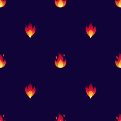 Seamless minimalistic pattern. Fire on a blue background. Used for fabric, packaging, wallpaper, printing on dishes.